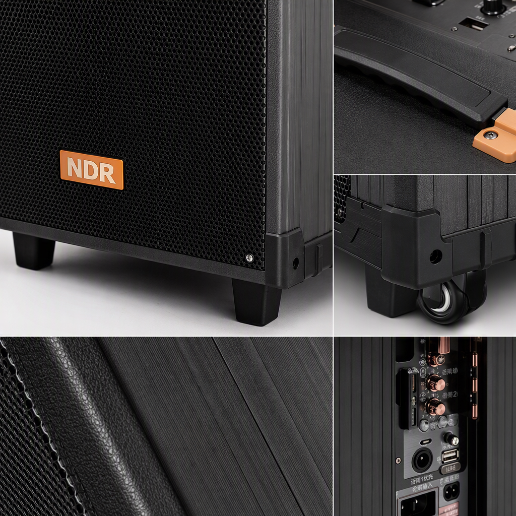 Bluetooth audio negro altavoz portátil con barra de tracción ruedas panel de interfaz lateral nuevo Specification image