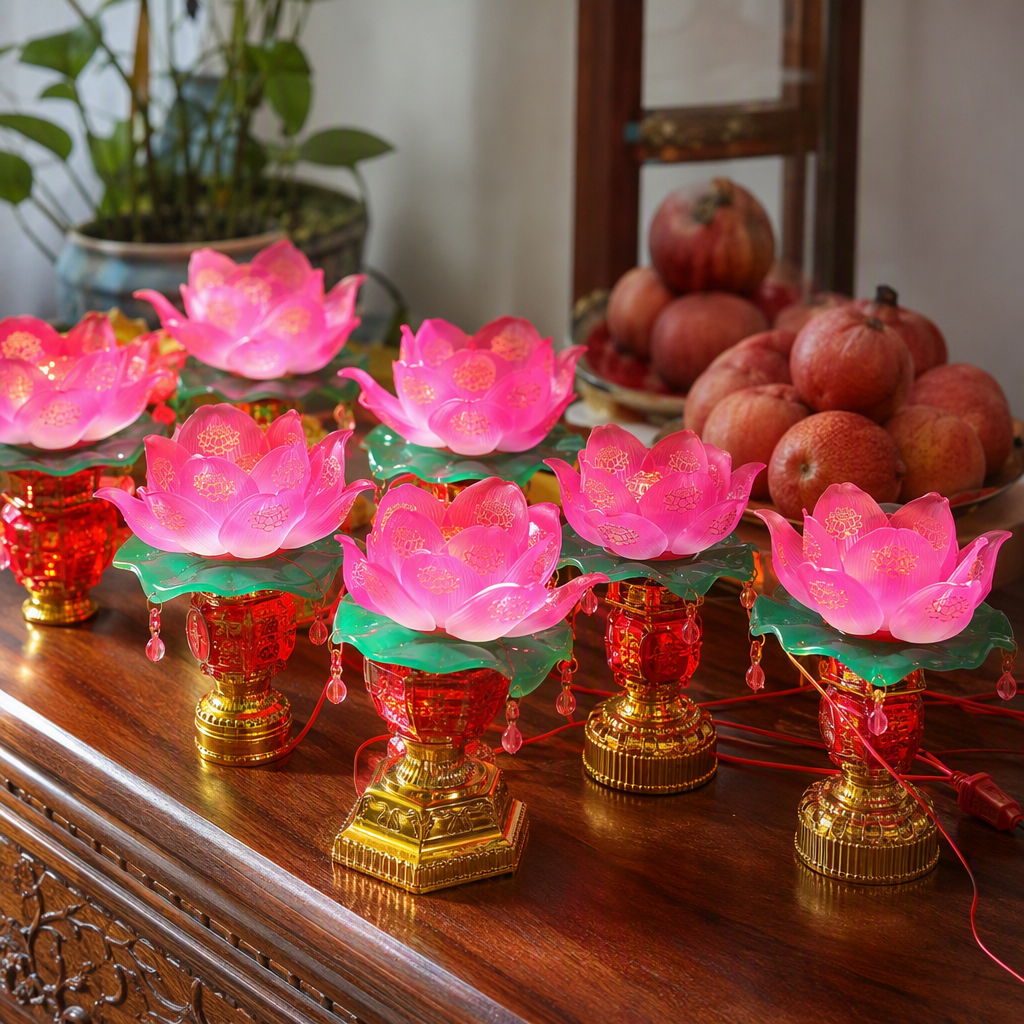 Colorful lotus lighting fixtures, creative decoration for night scenes, warm home atmosphere lights, colorful light strings, festival gifts details Picture