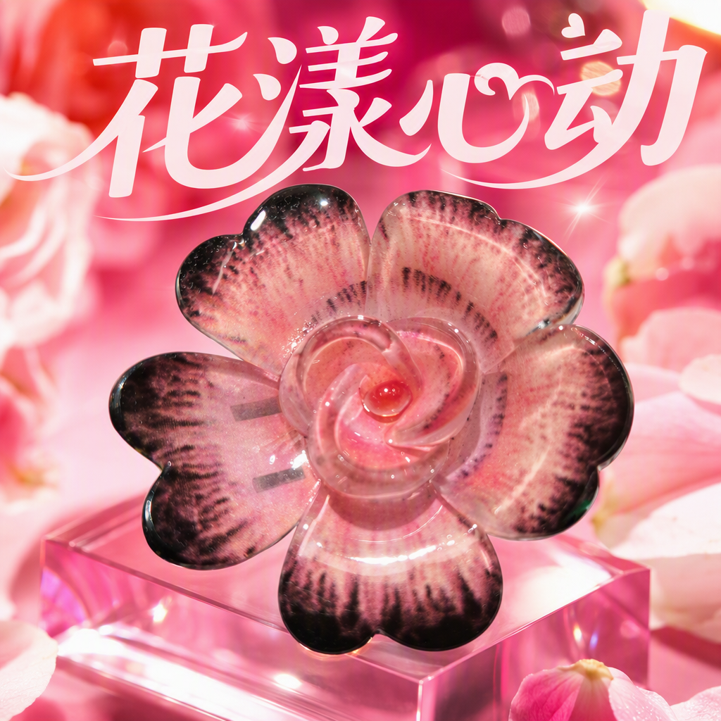 粉色渐变黑边玻璃花装饰品时尚创意家居摆件礼品赠送优雅美观细节图