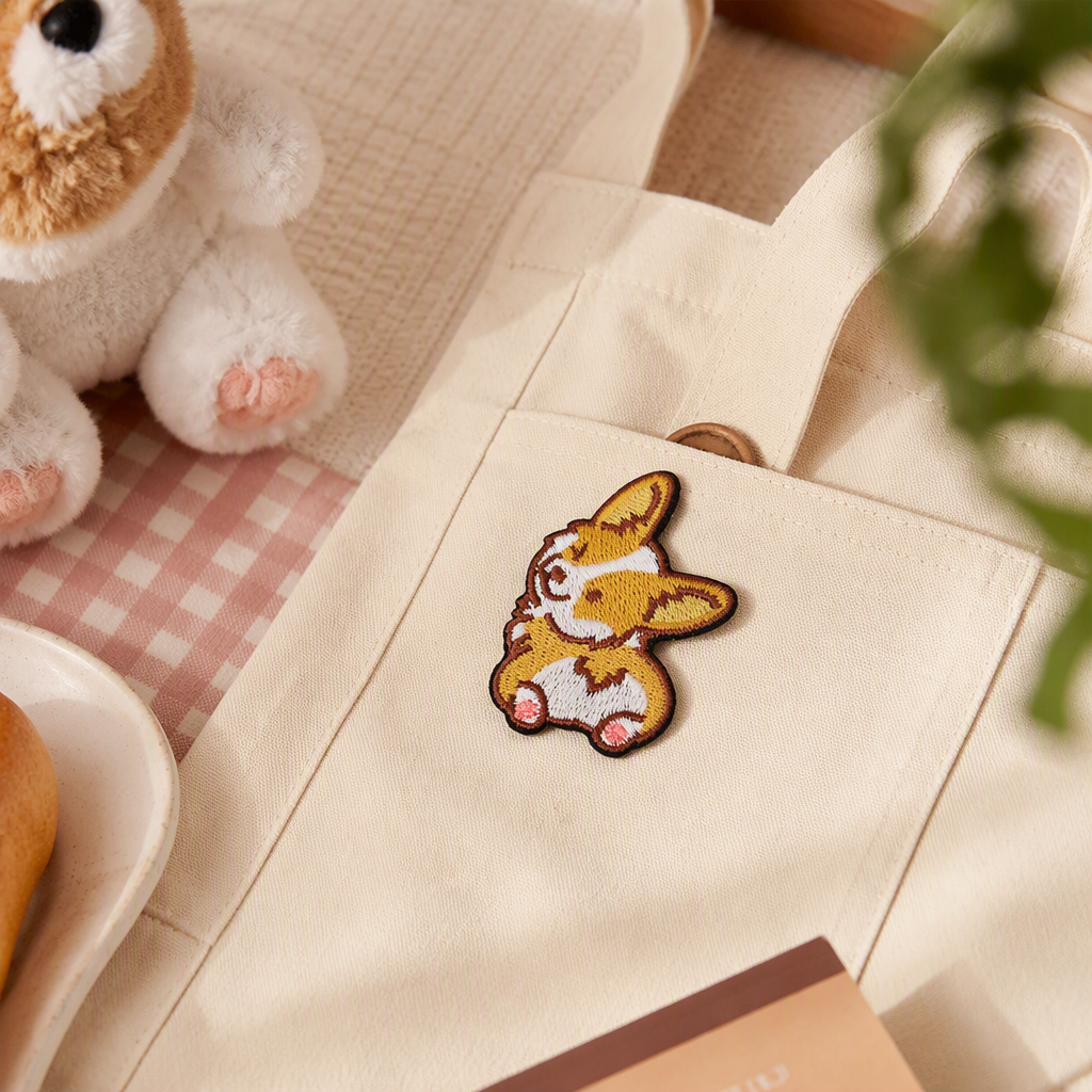 Cute Corgi embroidered badge, yellow animal-decorated brooch, student gift collection details Picture