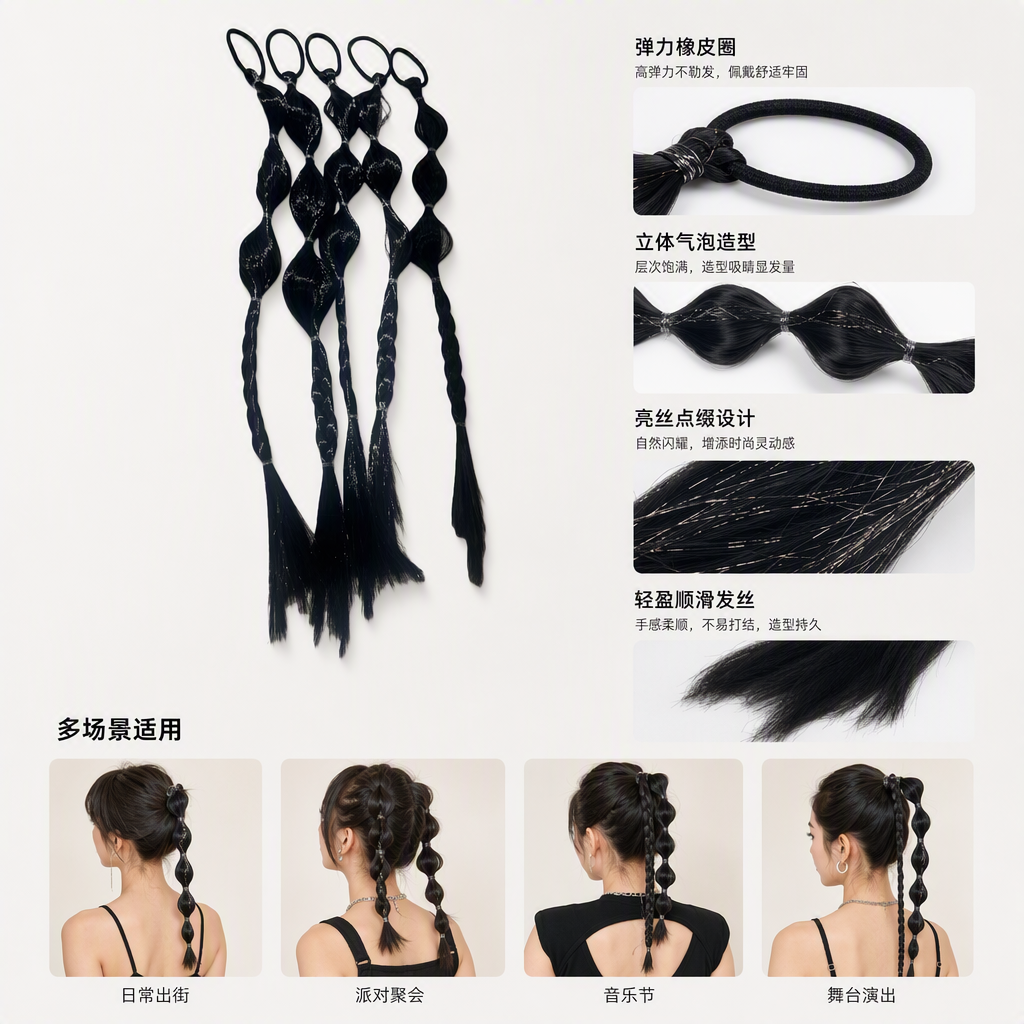 Fashionable black ponytail accessories, simple and versatile hair accessories, hair clips, hair accessories, hair bands, hair ropes, hair rings, student headwear, women's style