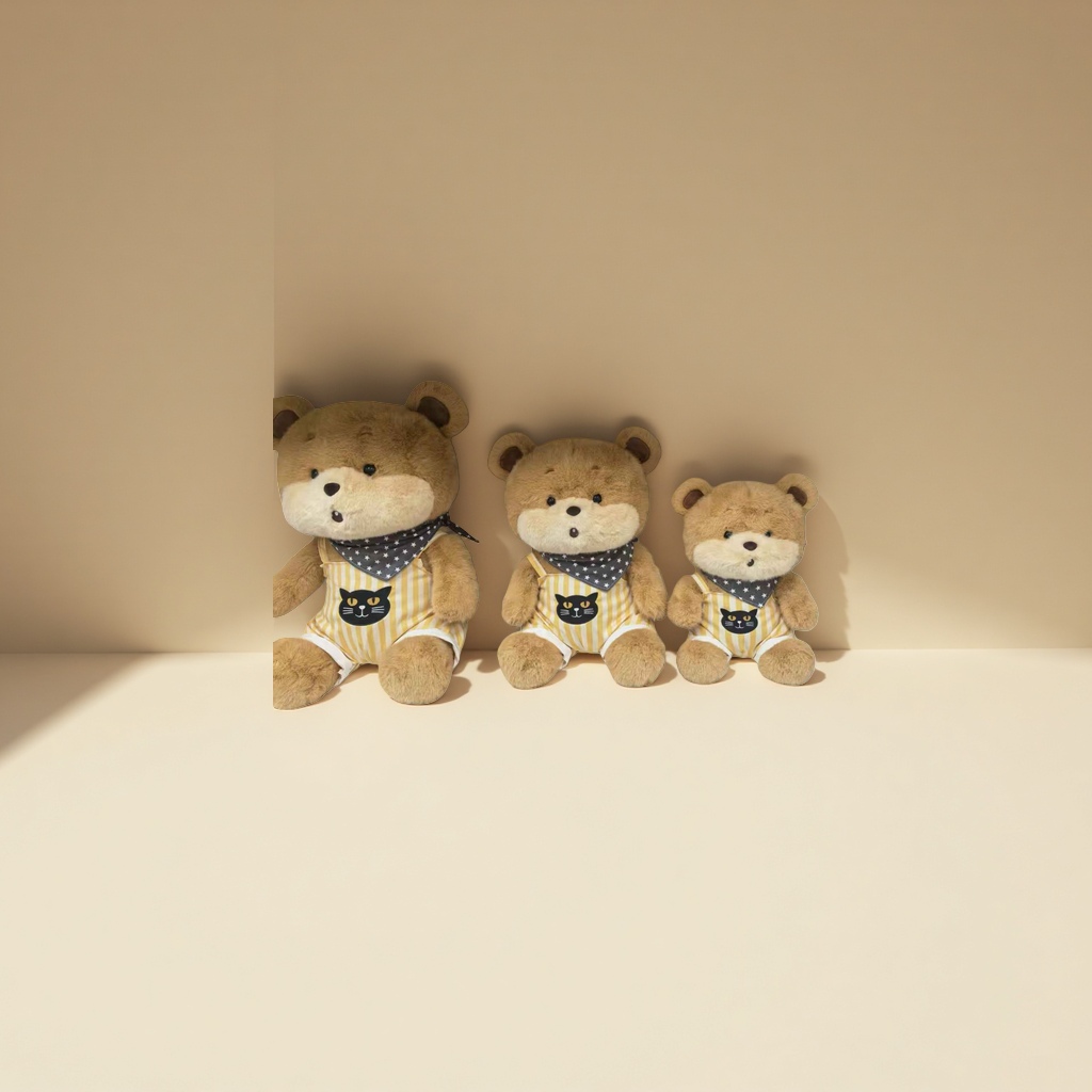 Tres muñecas de osito de peluche marrón en un onesie rayado lindo regalo de tela de peluche para niños colección de juguetes