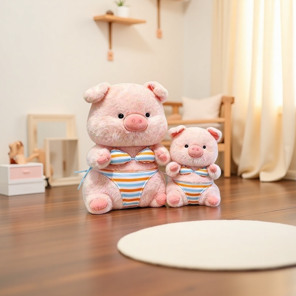 Cute pink piglet plush toy pillow, children's toy, birthday gift, fabric soft and adorable companion details Picture