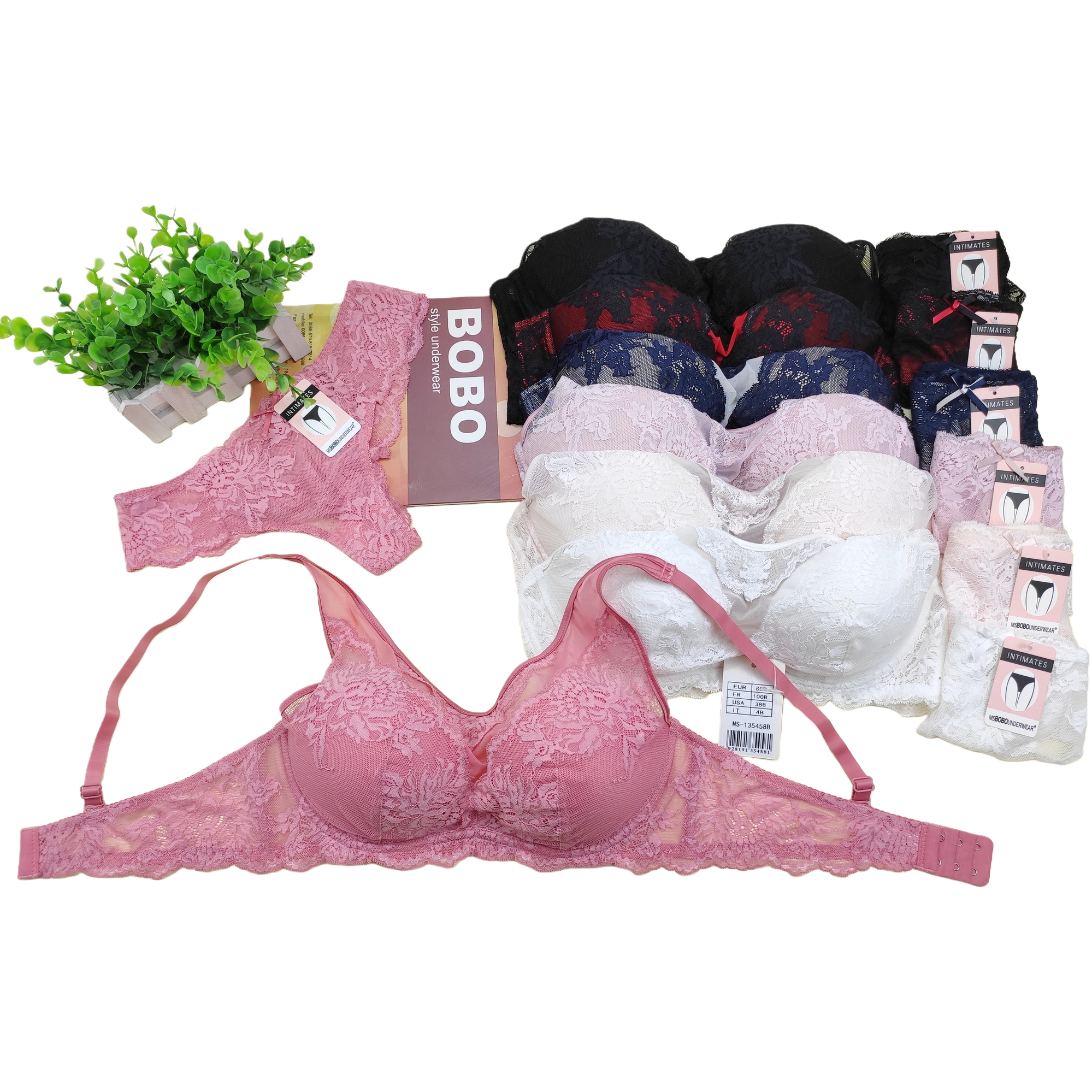 أزياء الملابس الداخلية الوردية ذات الصدر المتعدد الألوان Item Picture