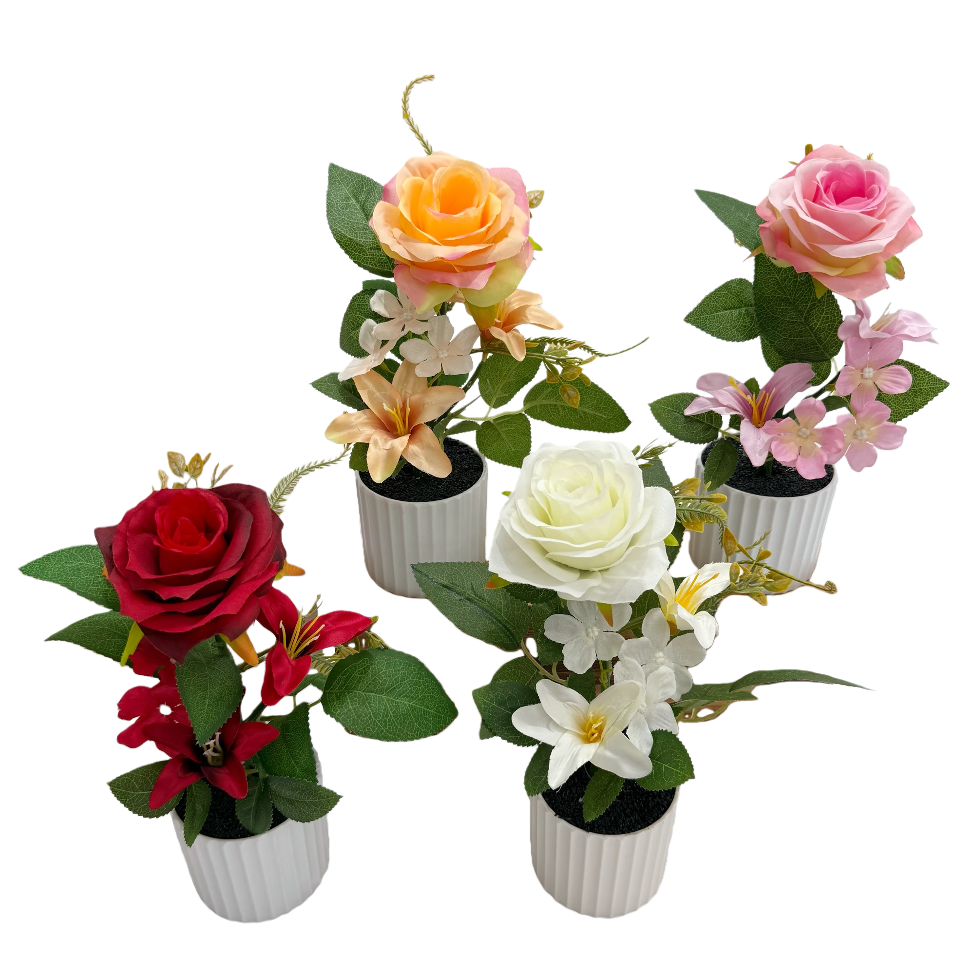 Colorful artificial flower potted plant set, creative combination of indoor green plant decoration, multi-color flower ornaments, home decoration items Item Picture