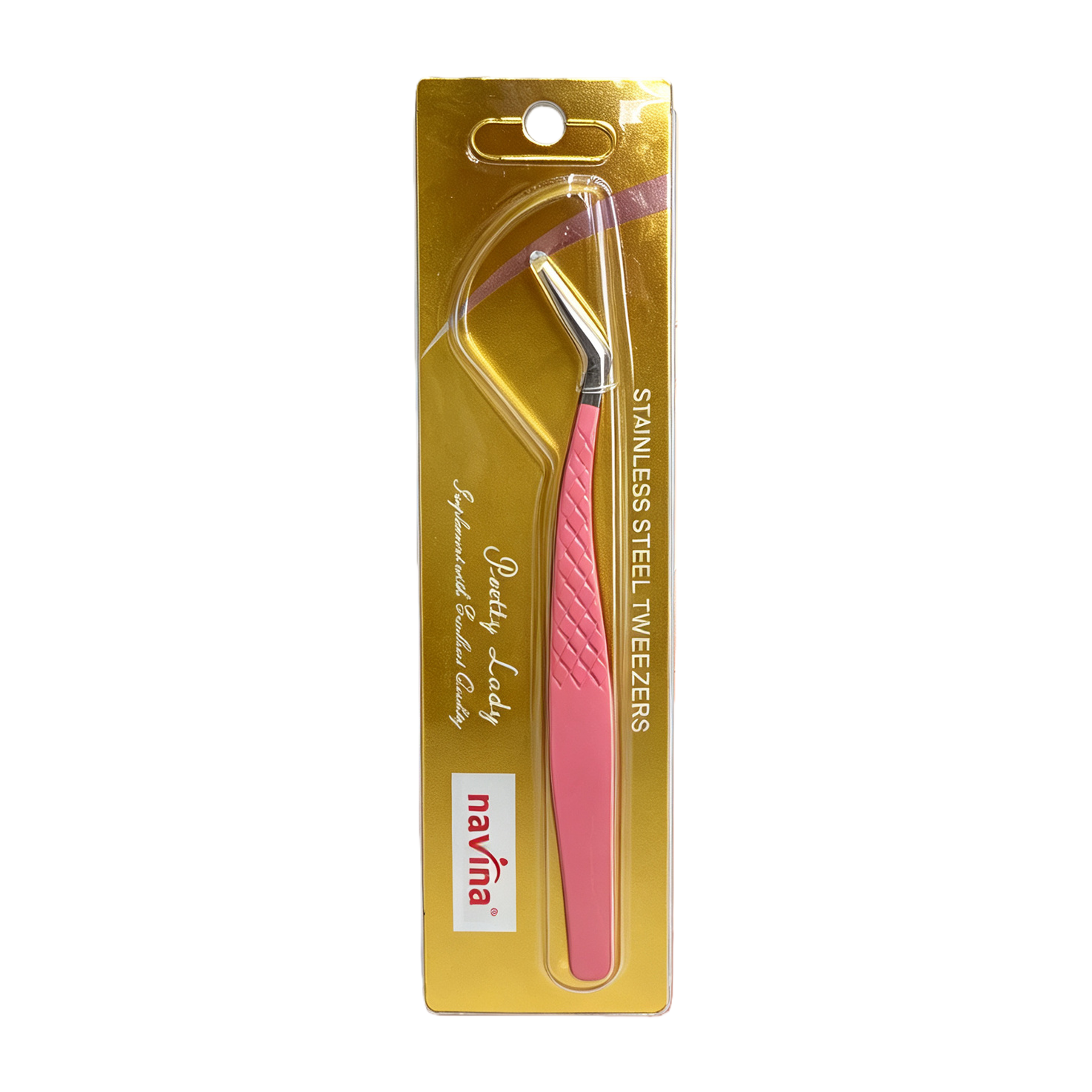 Professional beauty pink-handled tweezers for meticulous eyebrow shaping, with a fine tip that precisely holds beauty tools Item Picture