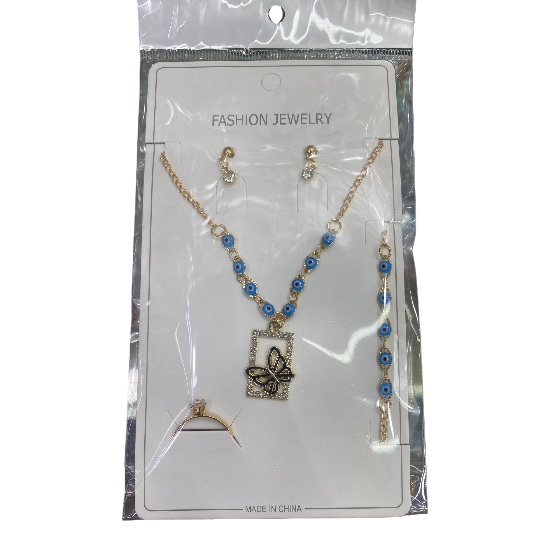 Golden chain blue eye jewelry set: Fashionable, versatile, simple and trendy accessory gift Item Picture