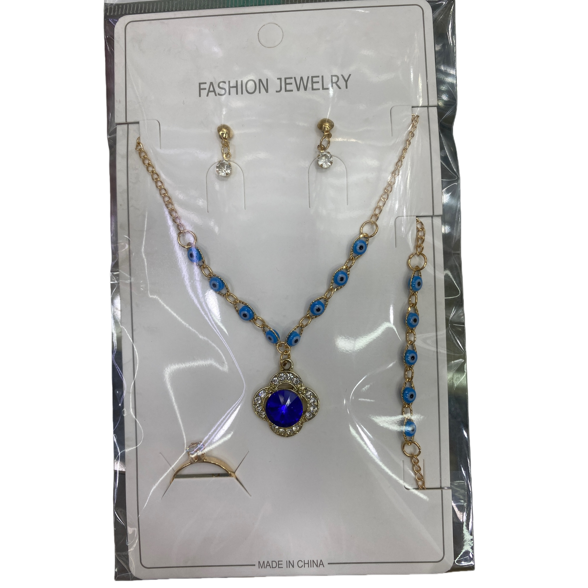 Blue Devil's Eye Four-leaf Clover Pendant Set, necklace, bracelet, earrings, Accessories, Fashion Gift box packaging Item Picture