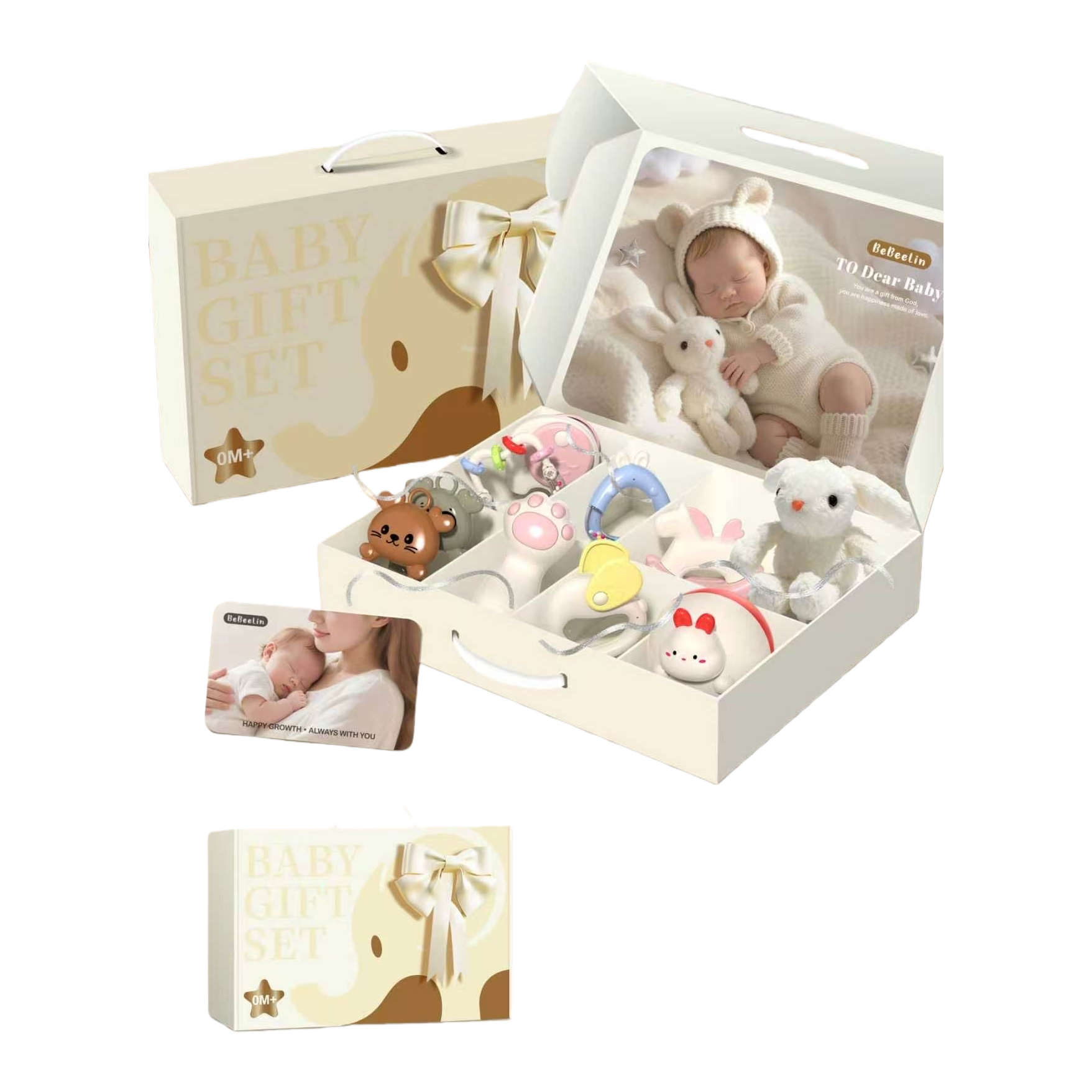 Beige gift box baby rattle gift set, baby soothing toy, newborn gift creative packaging Item Picture