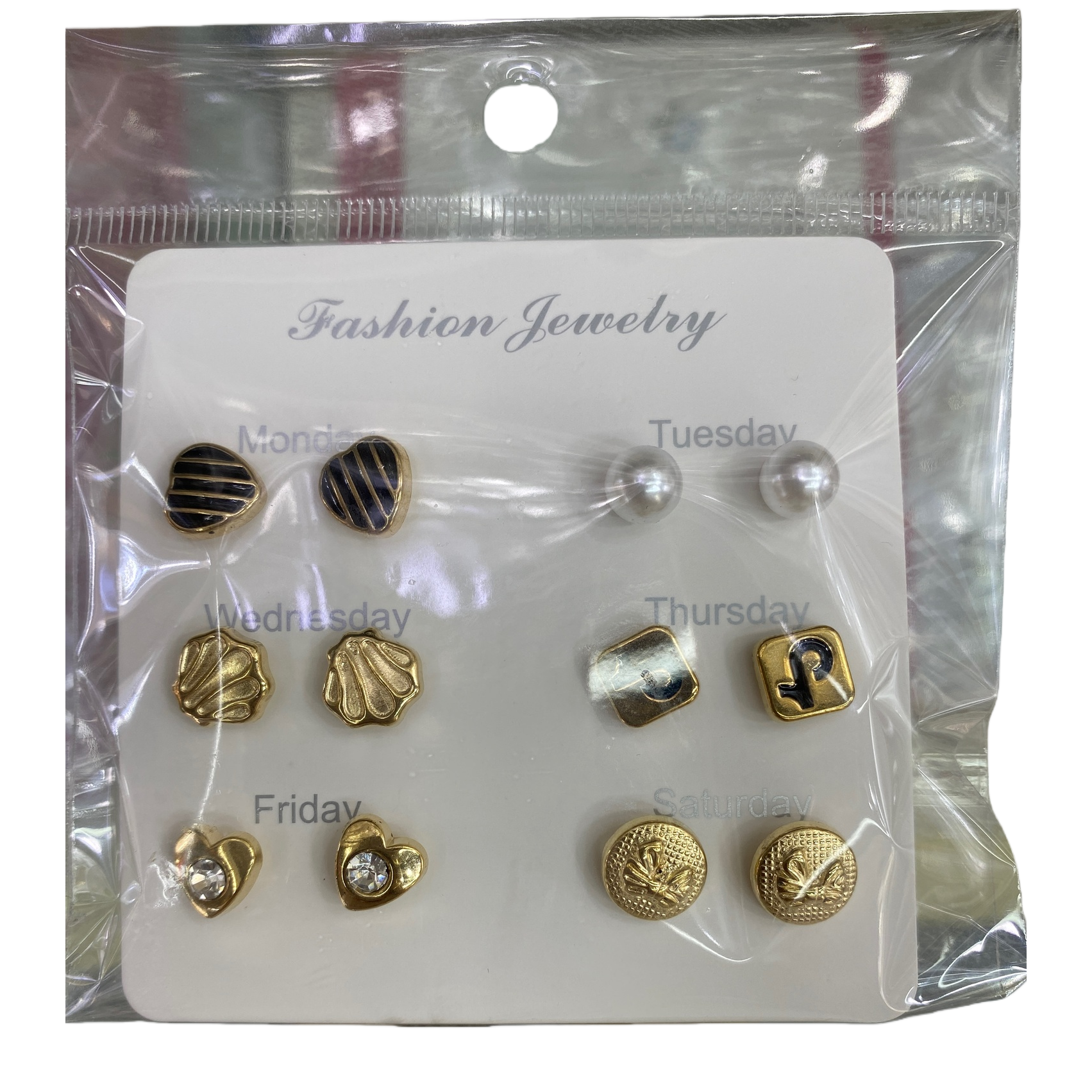 White card-mounted fashionable stud earrings set, simple and elegant, versatile earrings set gift box style Item Picture