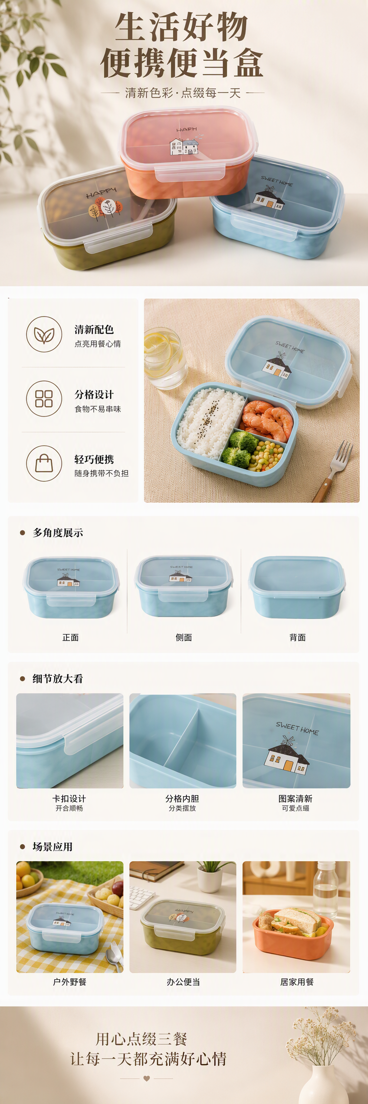 多功能密封保鲜盒便携饭盒家用塑料饭盒带盖耐用储存容器详情1