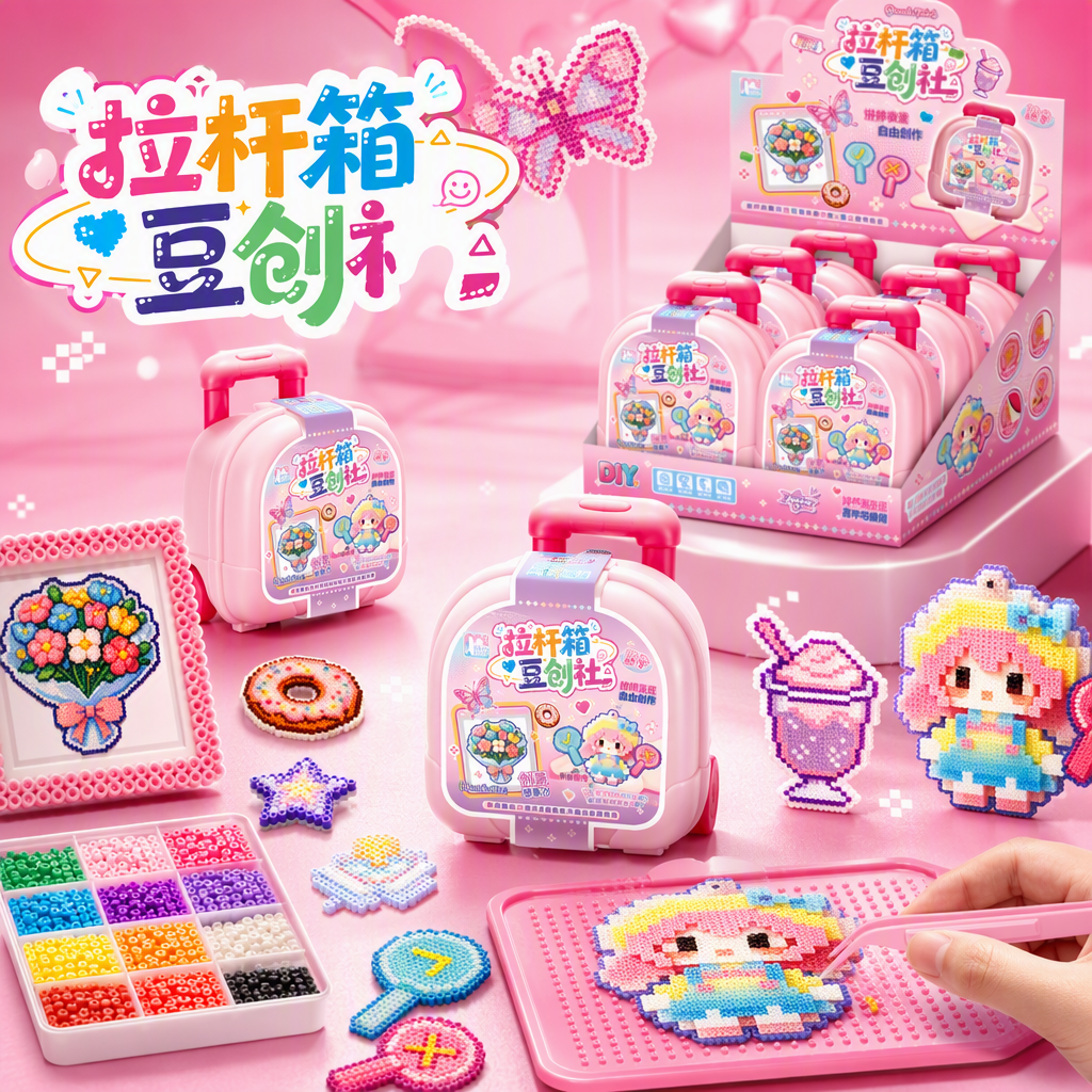 Bean chuangshu rosa pull-bar caja estilo juguete set color parquet pixel viento flores dulce muñeca hacer pasos ilustración Specification image