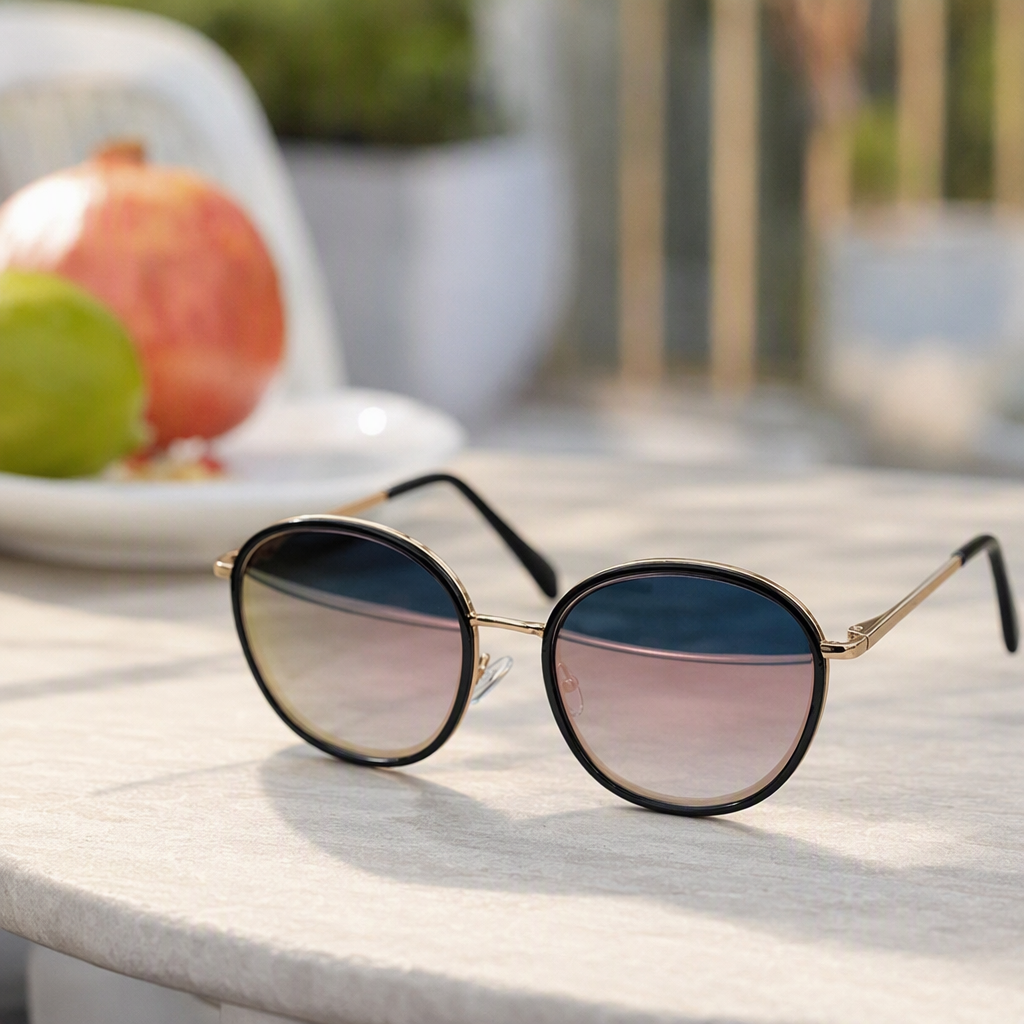 Fashionable polarized sunglasses with golden temples and gradient black frames for both men and women, trendy accessories details Picture