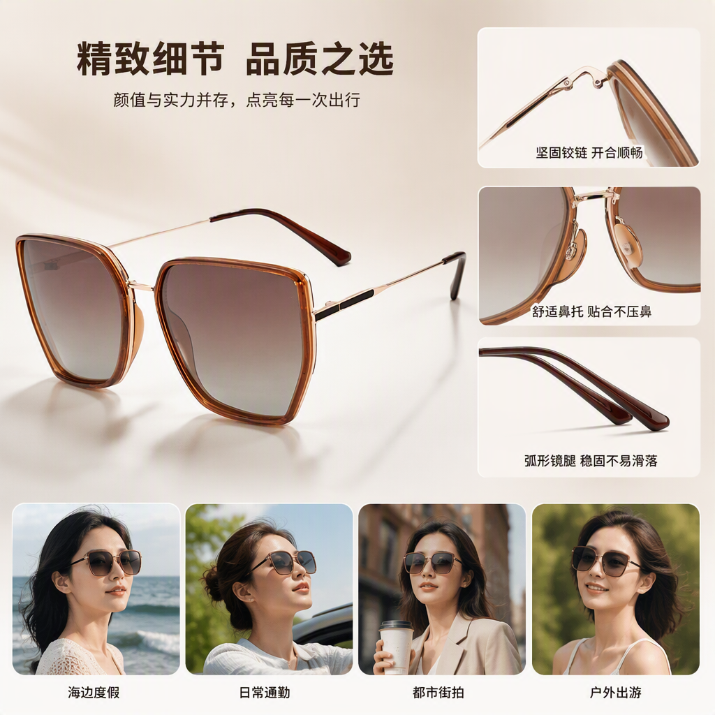 Fashionable gradient lens sunglasses, brown polarized polarized UV protection, trendy sunglasses for men and women