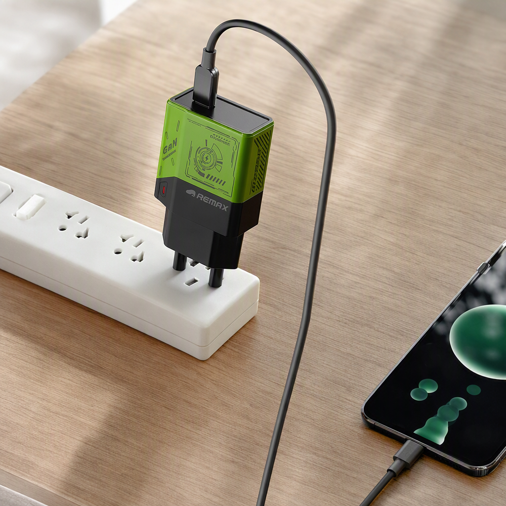 The multi-color charger packaging box is a simple and portable storage box in green and black, suitable for multiple electronic devices details Picture