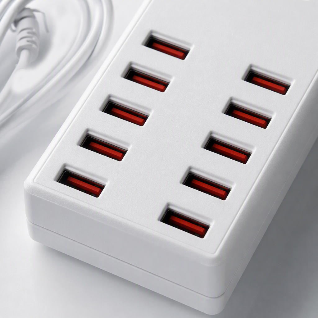 The multi-functional white charger storage box is portable, durable and suitable for multiple devices. It features a simple design Application Scenario