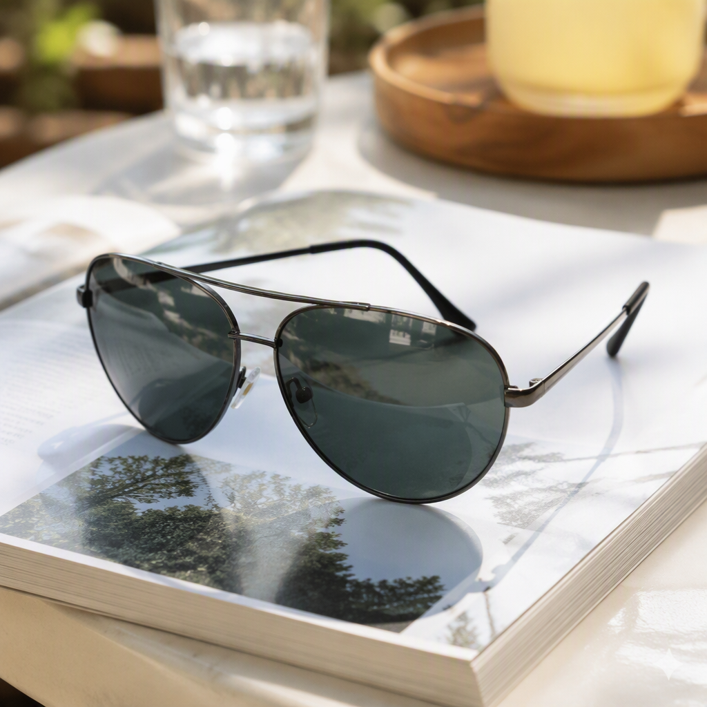Fashionable polarized sunglasses for men drivers, UV-resistant black pilot style, trendy and casual details Picture