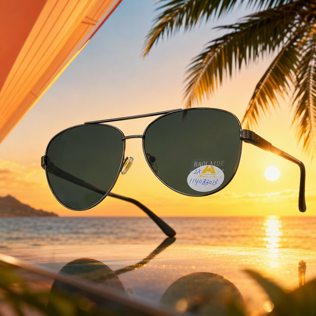 Fashionable polarized sunglasses for men drivers, UV-resistant black pilot style, trendy and casual Specification image