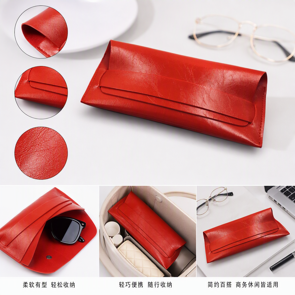 High-end red leather glasses storage box, fashionable and portable pressure-resistant protective case, men's and women's gift items