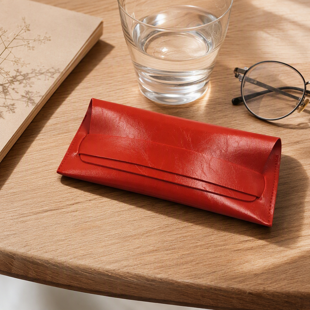 High-end red leather glasses storage box, fashionable and portable pressure-resistant protective case, men's and women's gift items details Picture