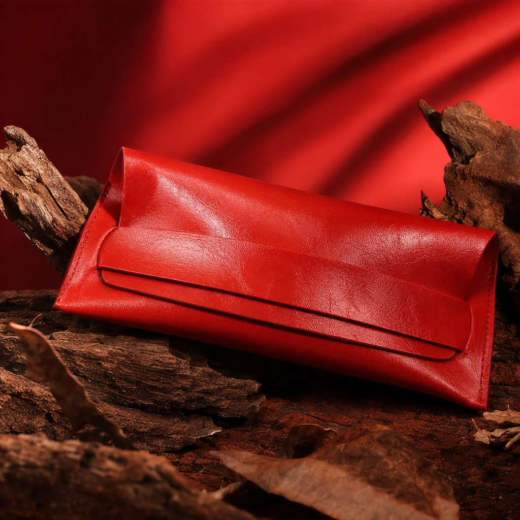High-end red leather glasses storage box, fashionable and portable pressure-resistant protective case, men's and women's gift items Specification image