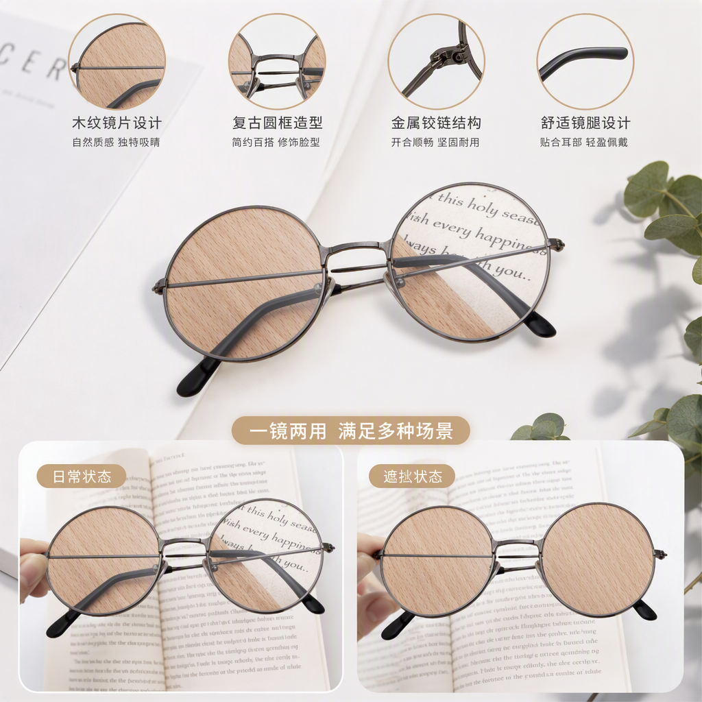Fashionable and simple grey round-framed glasses for both men and women, high-definition anti-blue light glasses frame trendy accessories