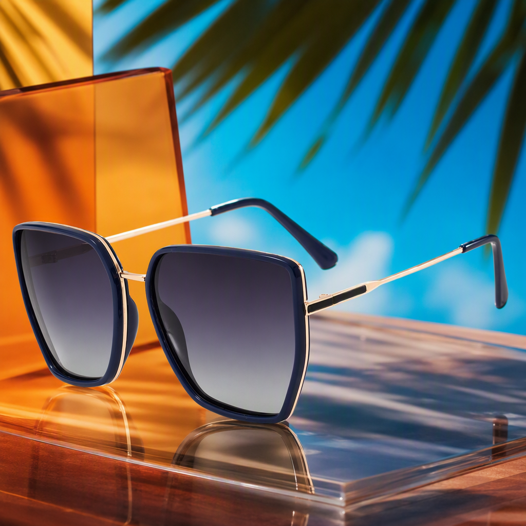 Dark blue frame, golden fine beam, gradient gray lens sunglasses, polarized and UV-resistant, fashionable and trendy for both men and women Specification image