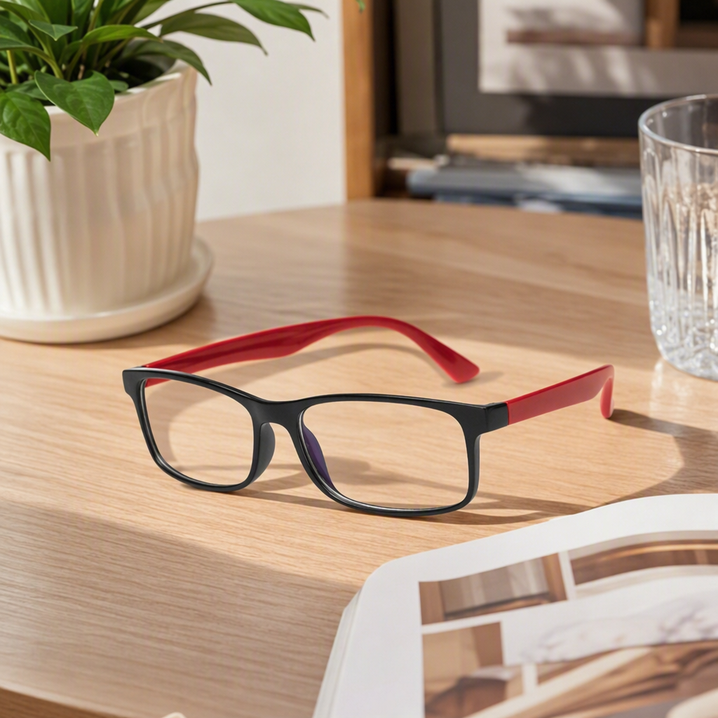 Fashionable black-framed red-leg glasses, suitable for both men and women, trendy and retro spectacle frame accessories details Picture
