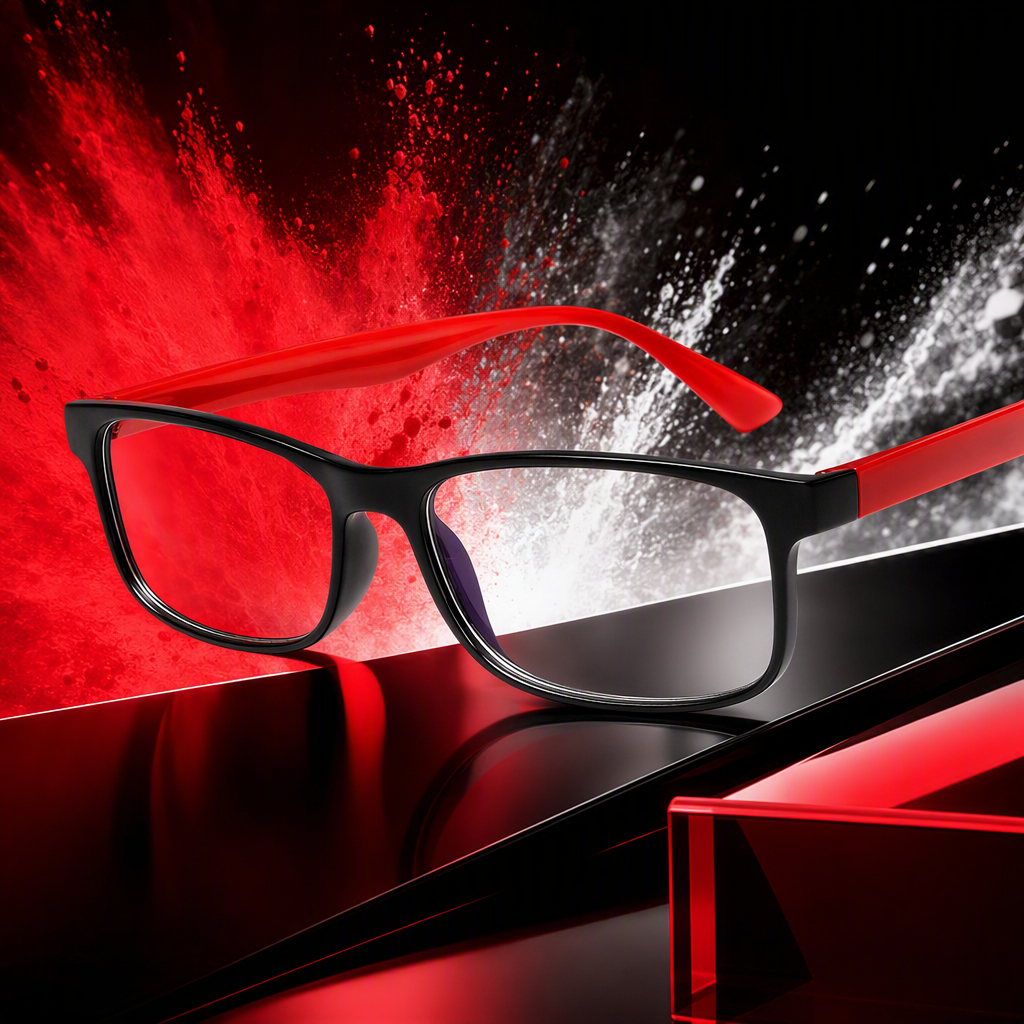 Fashionable black-framed red-leg glasses, suitable for both men and women, trendy and retro spectacle frame accessories Specification image