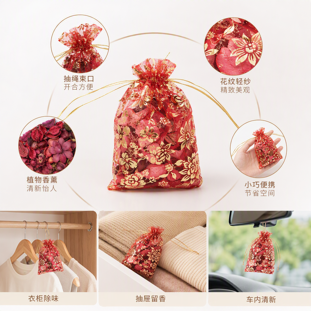 Shanshan Bag-making, Ougen yarn drawstring bag, hand-held storage bag, multi-functional cloth bag, gauze bag details Picture