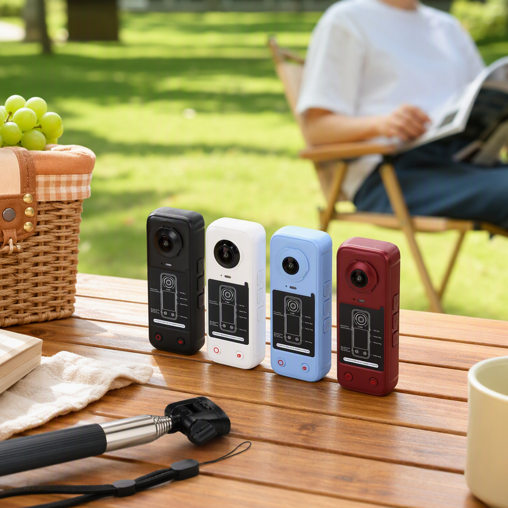 Cámara de cuatro colores caja negra palo selfie manual cable de carga cubierta de lente adaptador USB conjunto portátil accesorios para fotos details Picture