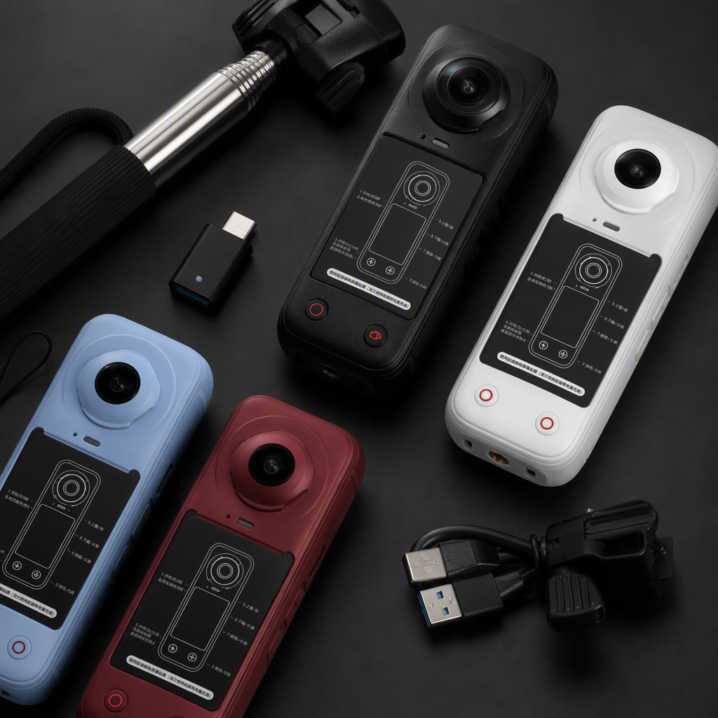 Cámara de cuatro colores caja negra palo selfie manual cable de carga cubierta de lente adaptador USB conjunto portátil accesorios para fotos Application Scenario