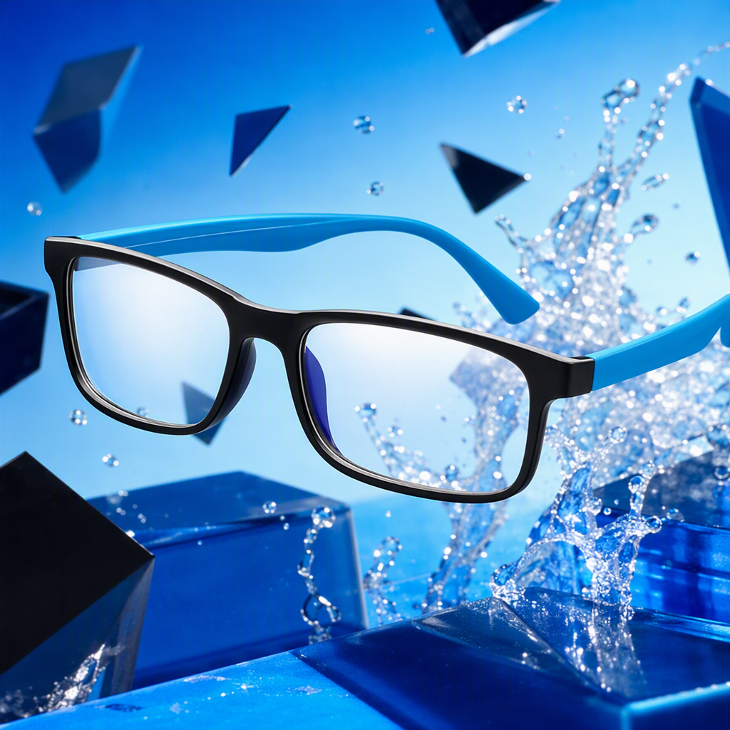 Fashionable black frame with blue temple, unisex trendy glasses, high-definition anti-blue light goggles stand Specification image