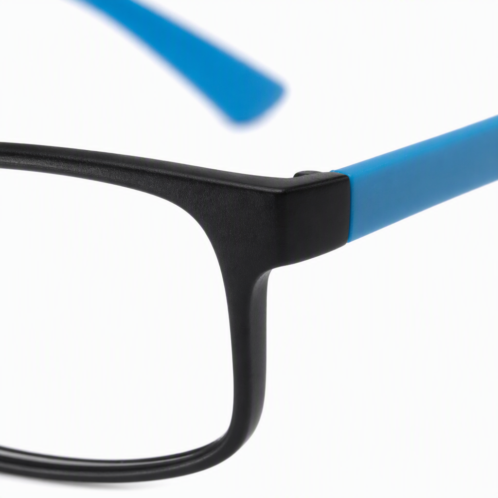 Fashionable black frame with blue temple, unisex trendy glasses, high-definition anti-blue light goggles stand Application Scenario