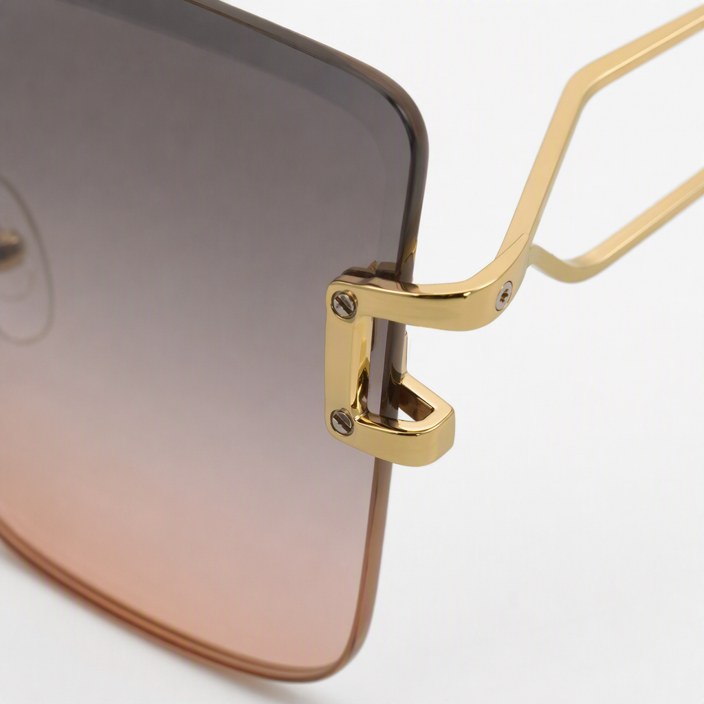 Fashionable golden-framed gradient pinkish-gray sunglasses with polarized UV protection, trendy sunglasses for both men and women Application Scenario