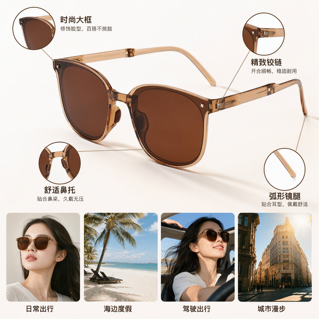 Fashionable and versatile brown gradient frame sunglasses with UV protection and polarized light, trendy styles for both men and women