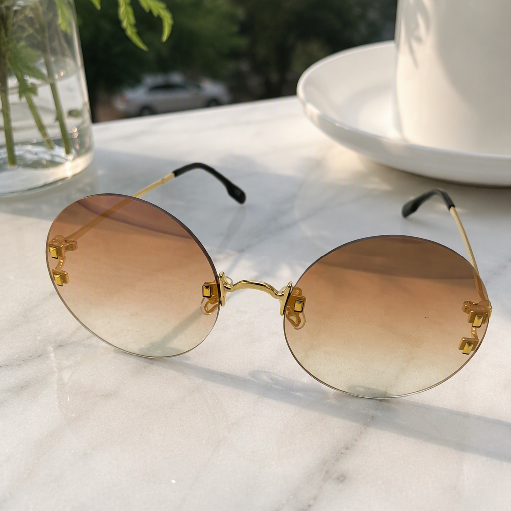 Fashionable golden frameless gradient sunglasses and polarized sunglasses are versatile and trendy for both men and women, providing UV protection in summer details Picture