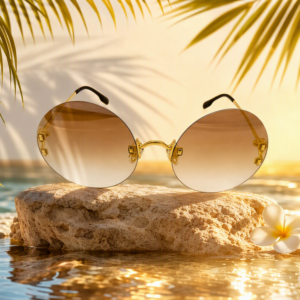 Fashionable golden frameless gradient sunglasses and polarized sunglasses are versatile and trendy for both men and women, providing UV protection in summer Specification image