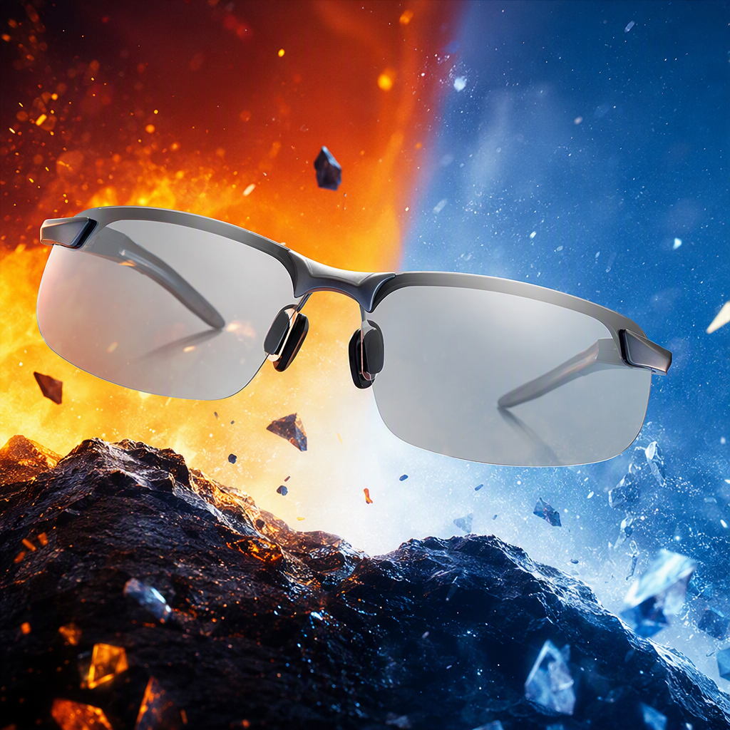 Fashionable grey gun-framed color-changing sunglasses with polarized UV protection, suitable for both men and women Specification image