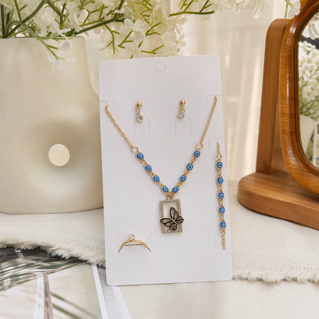 Golden chain blue eye jewelry set: Fashionable, versatile, simple and trendy accessory gift details Picture