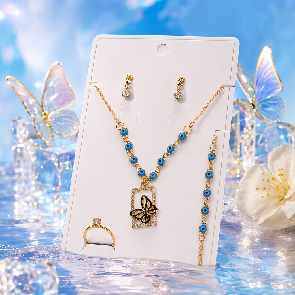 Golden chain blue eye jewelry set: Fashionable, versatile, simple and trendy accessory gift Specification image