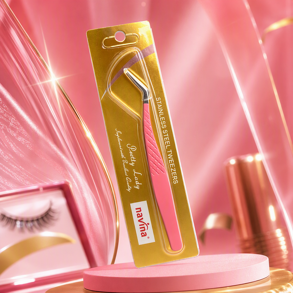 Professional beauty pink-handled tweezers for meticulous eyebrow shaping, with a fine tip that precisely holds beauty tools Specification image