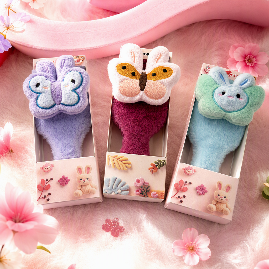 مشط الأرجواني الجميل الأرجواني، والأرانب الزرقاء والخضراء، والفراشات ذات الشعر الوردي، مشيط شعر الأطفال الناعم Specification image