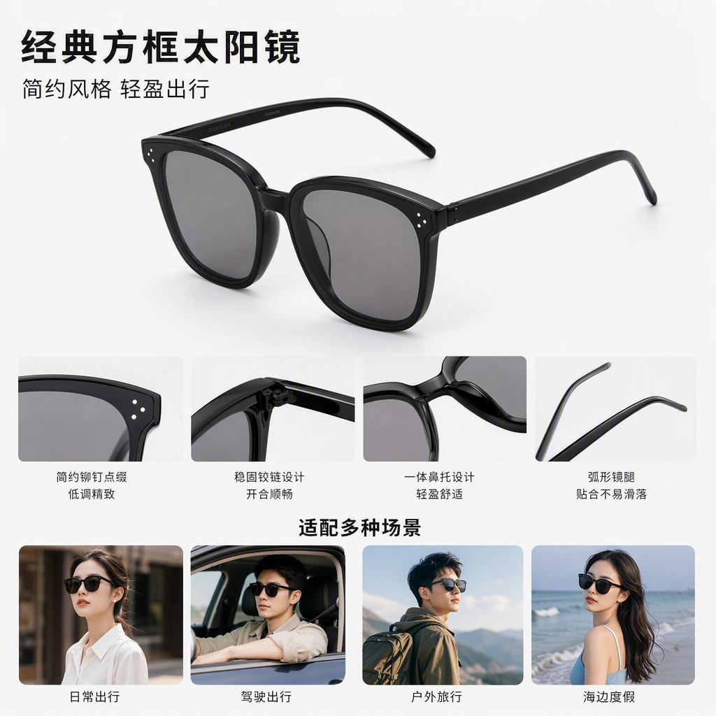 Fashionable polarized sunglasses for men, UV protection sunglasses for driving, outdoor and casual black trendy style