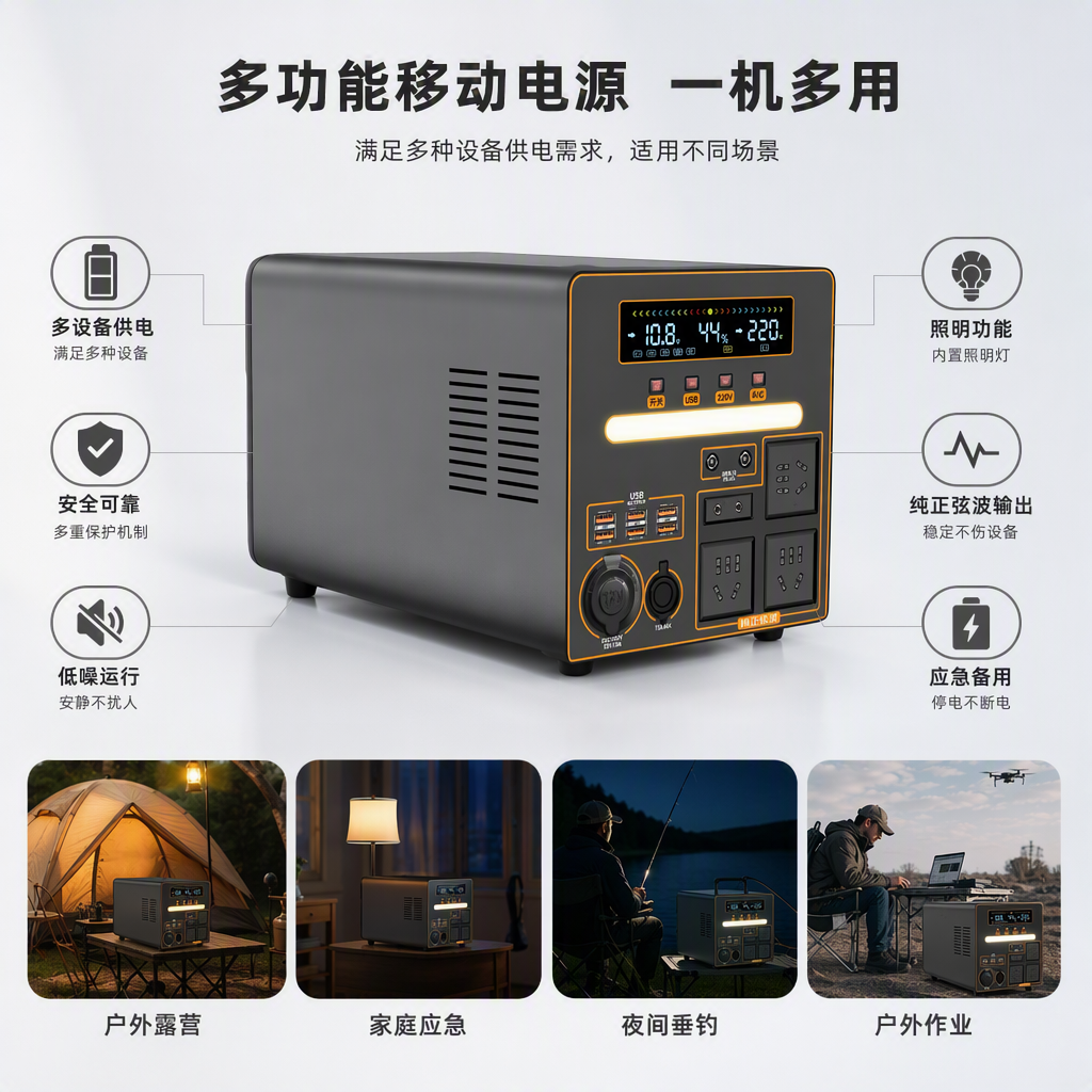 A fashionable and portable black large-capacity power bank that supports fast charging and is compatible with multiple devices. It is a portable power bank