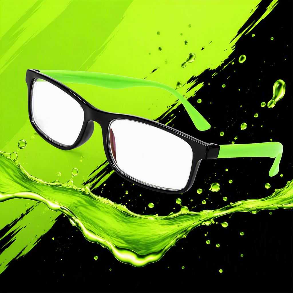 Fashionable black frame with green temple, unisex trendy glasses are light, comfortable and versatile Specification image