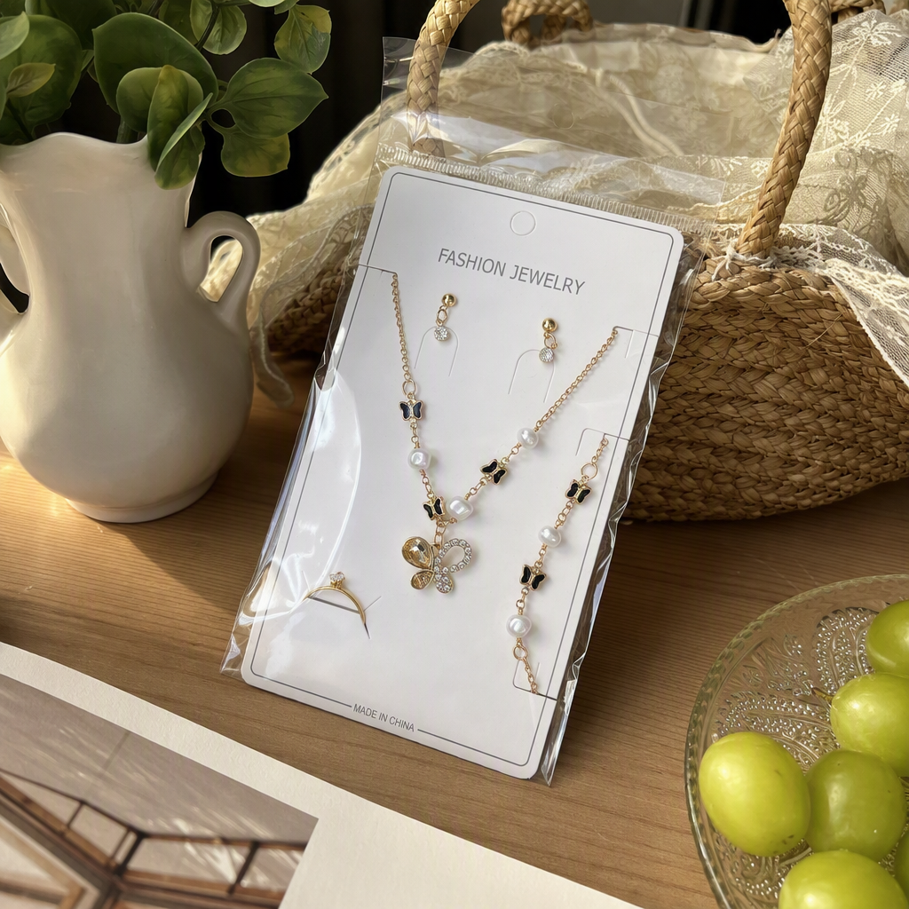 The golden butterfly element fashion jewelry set is a simple, elegant and stylish accessory. It is a trendy and versatile gift for women details Picture