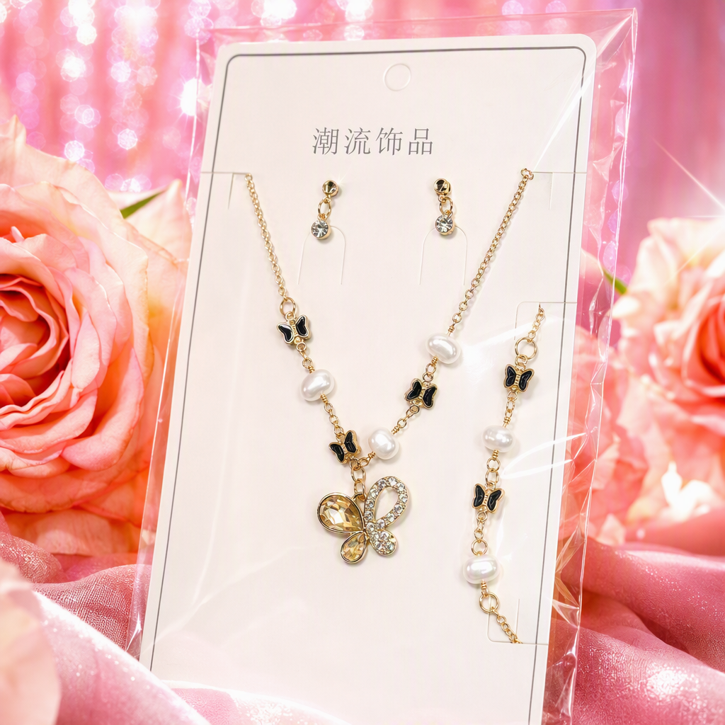 The golden butterfly element fashion jewelry set is a simple, elegant and stylish accessory. It is a trendy and versatile gift for women Specification image