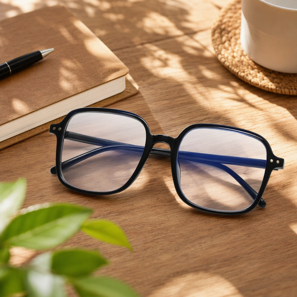 Fashionable black square glasses for both men and women, trendy retro frame, casual business style details Picture