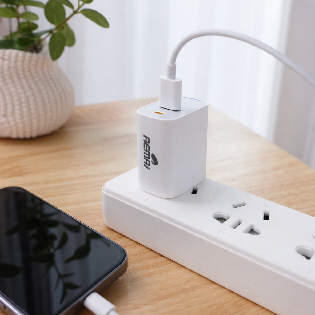 The multi-functional blue and white packaging box portable charger is suitable for charging multiple devices. The wired control design is fashionable and simple details Picture